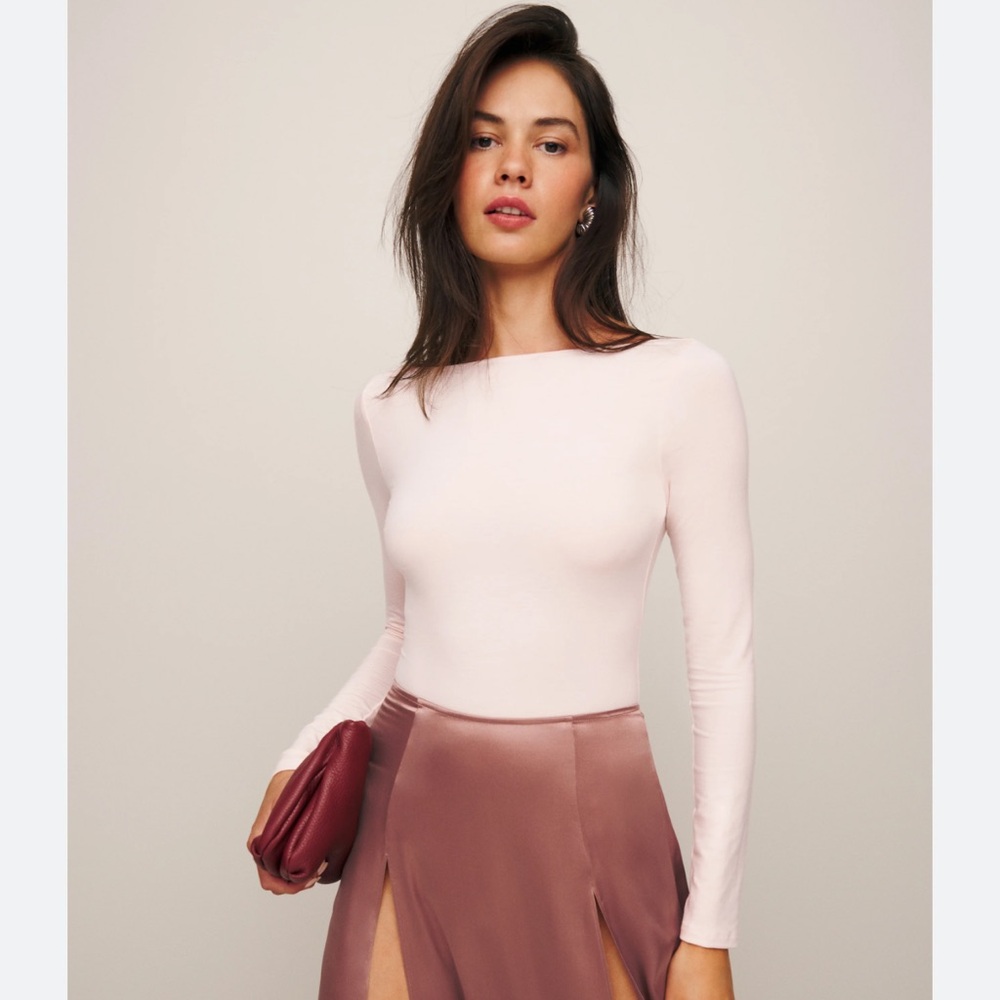 Reformation Pink Long Sleeve Bodysuit